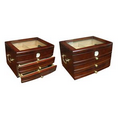 The Regent 75 Count Dark Mahogany Glass Top Humidor w/ 3 Drawers